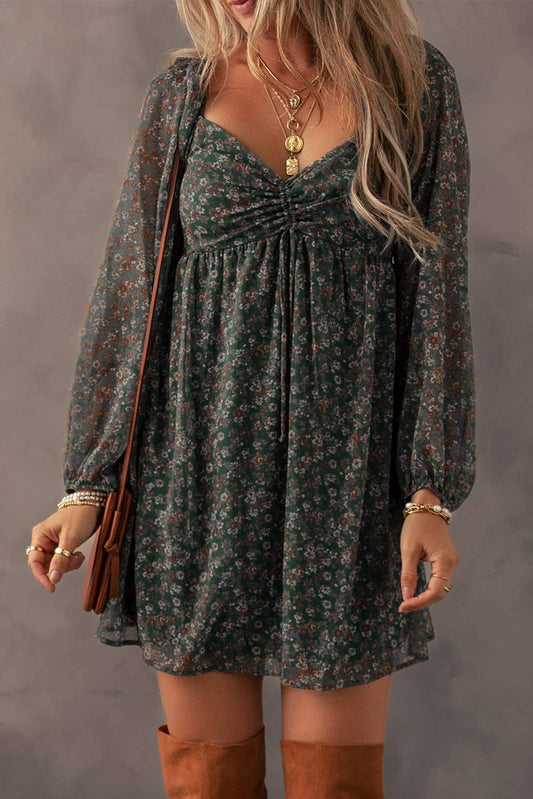 BOHO Floral Sweetheart Neck Mini Dress | S-XL