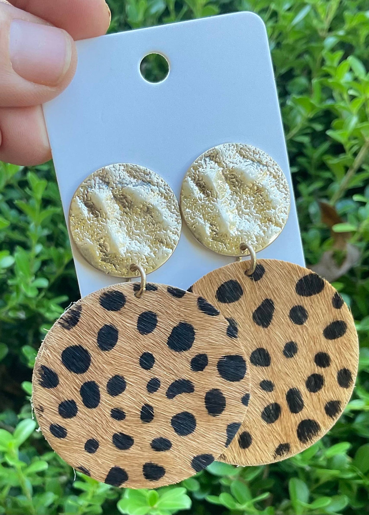 Leopard hammered statement earrings