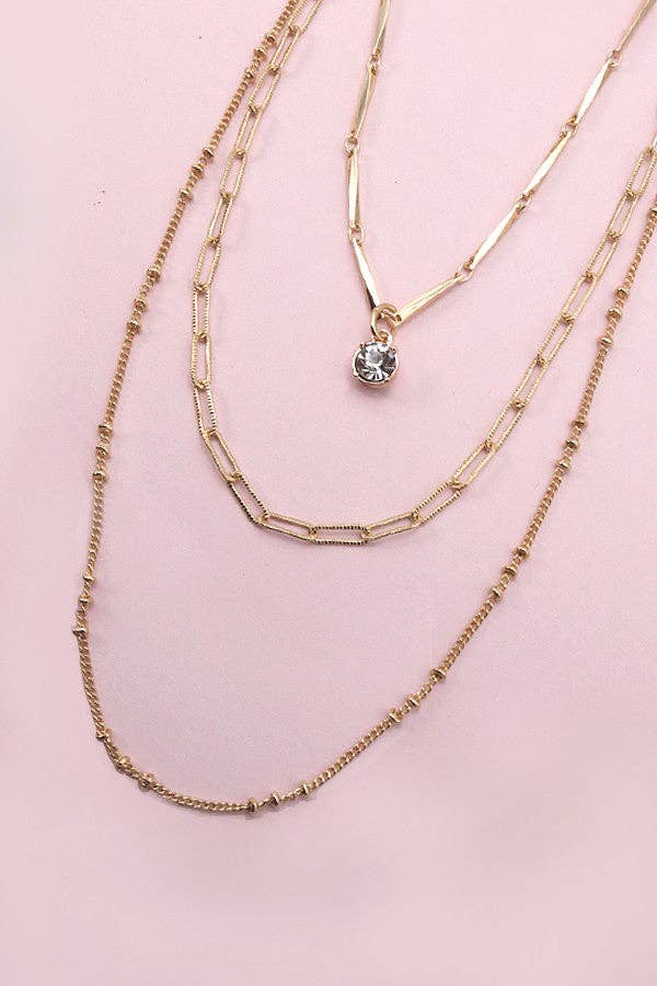 SINGLE RHINESTONE PENDANT LAYER NECKLACE | 25N501