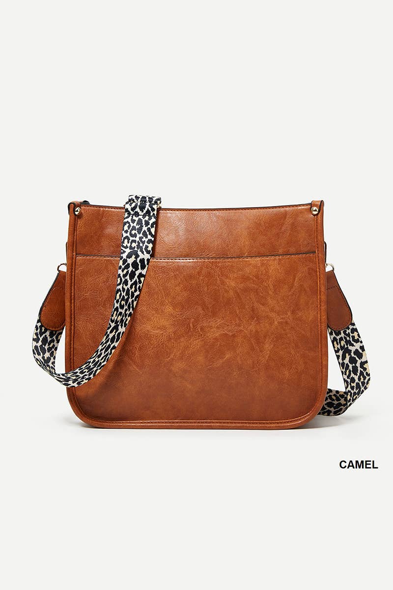 Vegan Leather Leopard Strap Crossbody Shoulder Bag: NEUTRAL