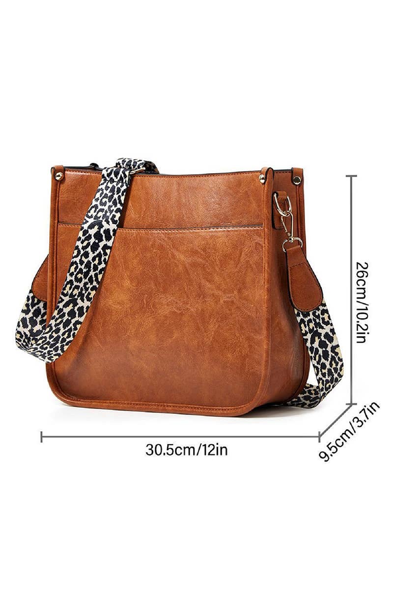 Vegan Leather Leopard Strap Crossbody Shoulder Bag: NEUTRAL