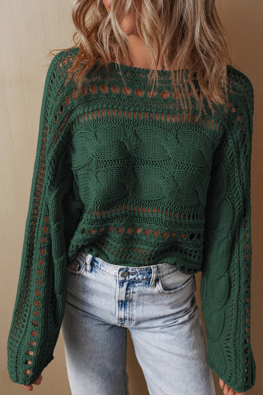 Cable Knit Cropped Hollowed Sweater | S-XL