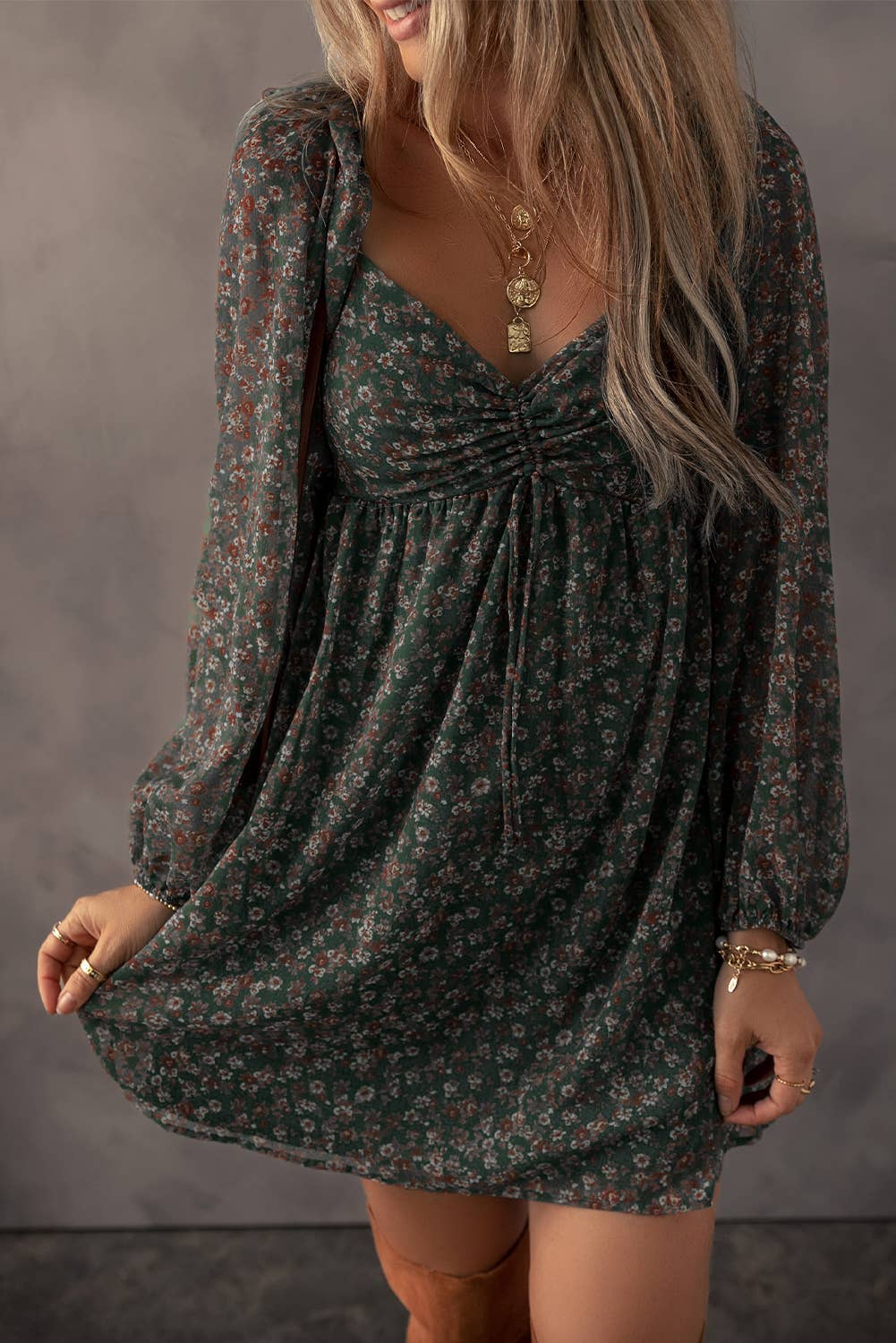 BOHO Floral Sweetheart Neck Mini Dress | S-XL