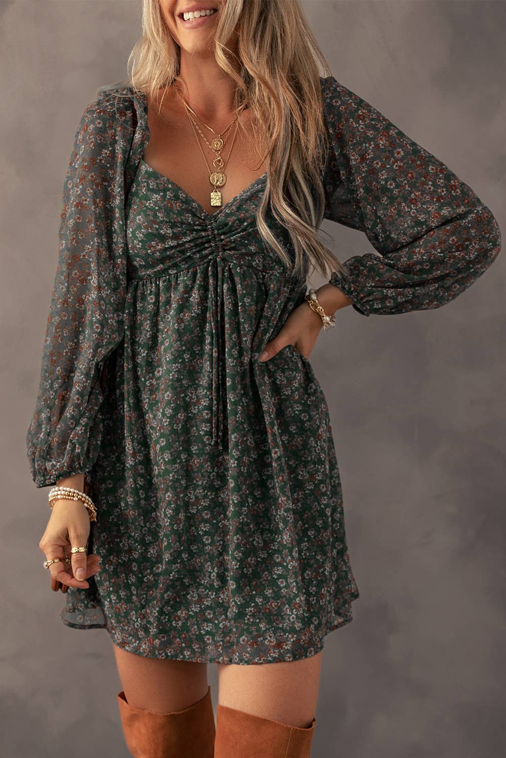 BOHO Floral Sweetheart Neck Mini Dress | S-XL