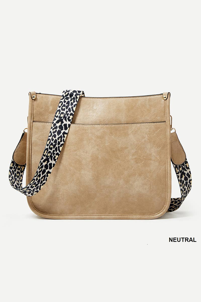 Vegan Leather Leopard Strap Crossbody Shoulder Bag: NEUTRAL