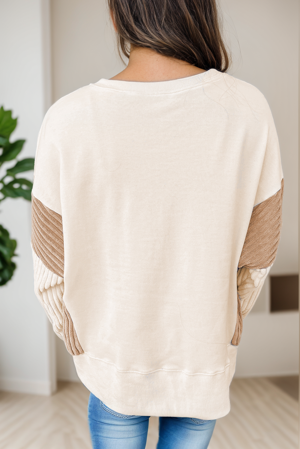 Colorblock Drop Shoulder Corduroy Sweatshirt | S-XL