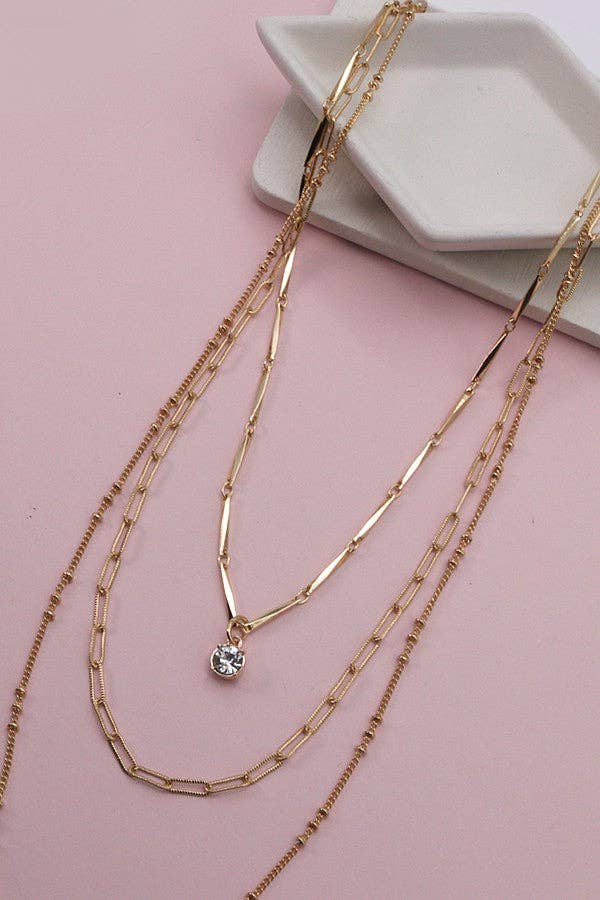 SINGLE RHINESTONE PENDANT LAYER NECKLACE | 25N501