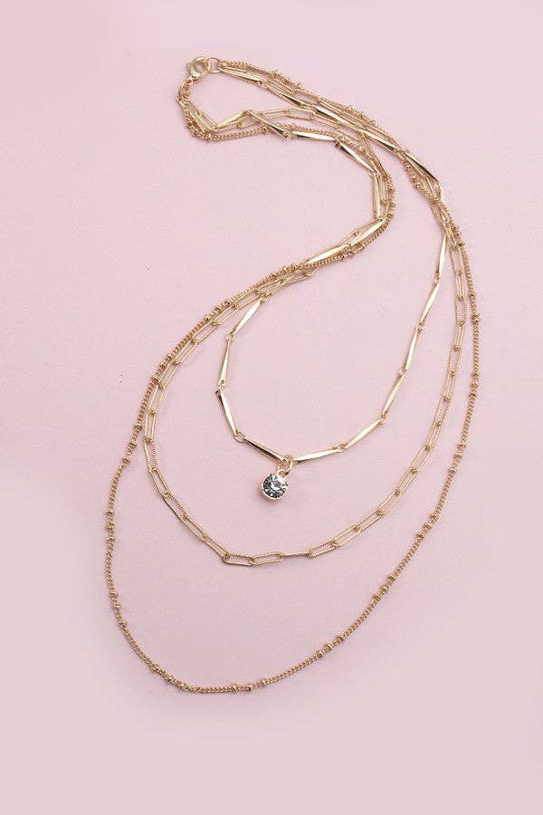 SINGLE RHINESTONE PENDANT LAYER NECKLACE | 25N501