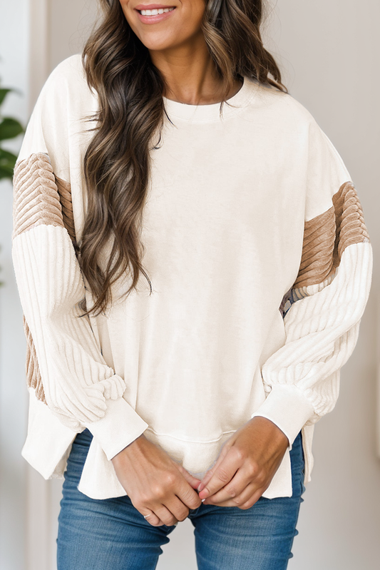 Colorblock Drop Shoulder Corduroy Sweatshirt | S-XL