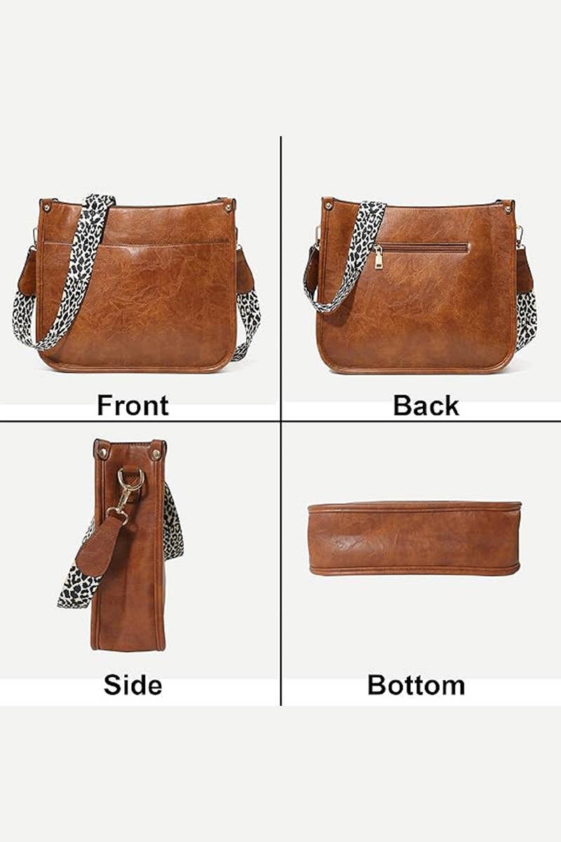 Vegan Leather Leopard Strap Crossbody Shoulder Bag: NEUTRAL